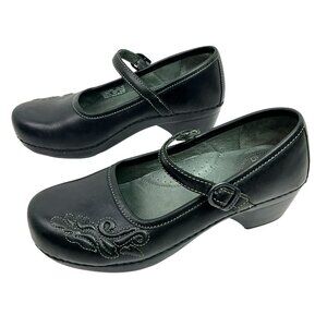 Dansko Savannah Mary Jane Leather Shoes Embroidered Detail Womens 9.5-10 Black